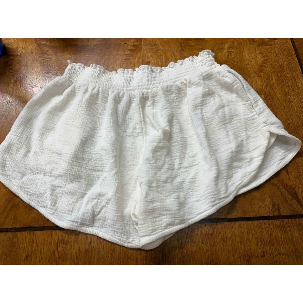 HATCH Size 1 White Gauze Cotton Smocked Waist Maternity Short Shorts Summer - Picture 2 of 9